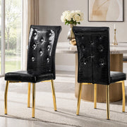 Sedia da pranzo set da 2 con Seduta imbottita, Gambe in metallo, Piedini regolabili, PVC Nero e Oro