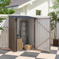 Casetta da Giardino Porta Attrezzi in Acciaio Galvanizzato e Porta, 100x103x160cm, Marrone