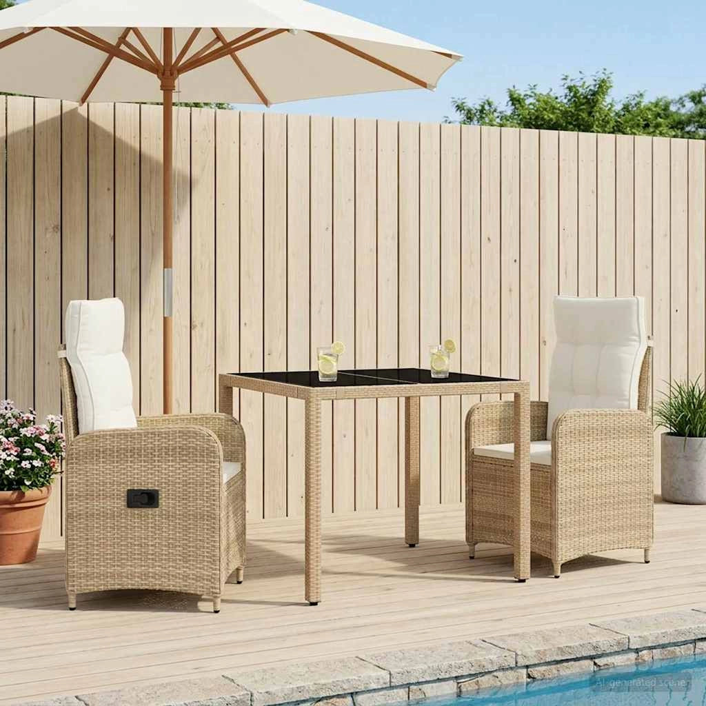 Set da pranzo per esterni 3 pz Beige e Bianco Crema polyrattan 3422336