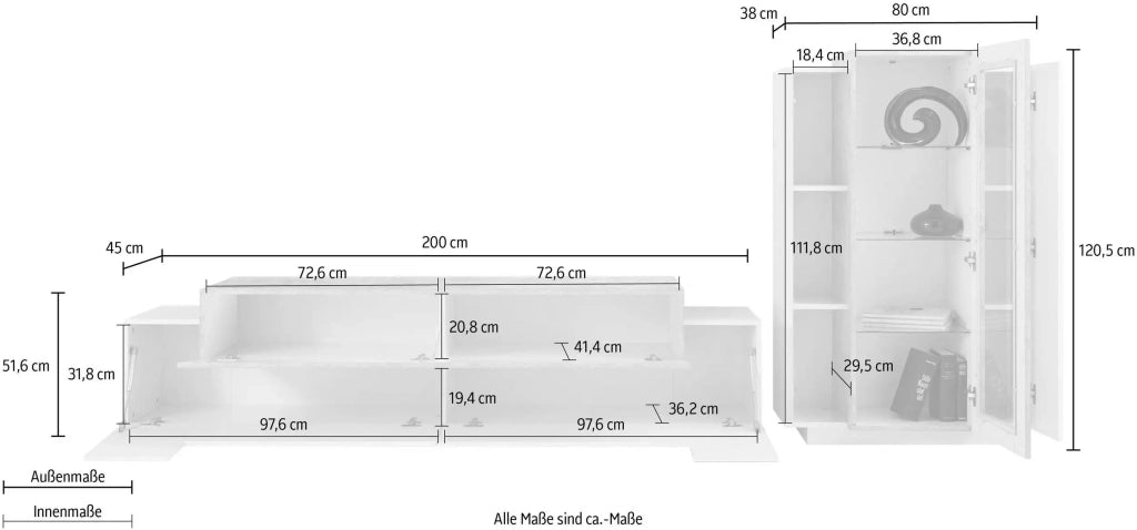 Parete attrezzata soggiorno bianco grigio mobile porta TV vetrina Corona