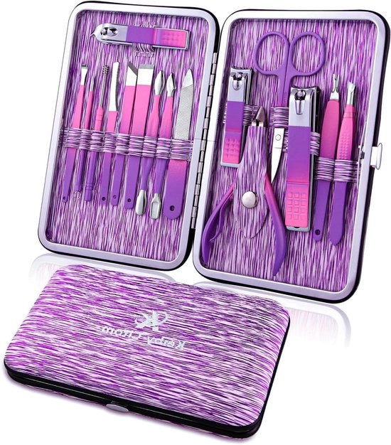 Set di Manicure Professionale - 16Pz Trimmer per Unghie in Acciaio Inossidabile per Donne (Viola)