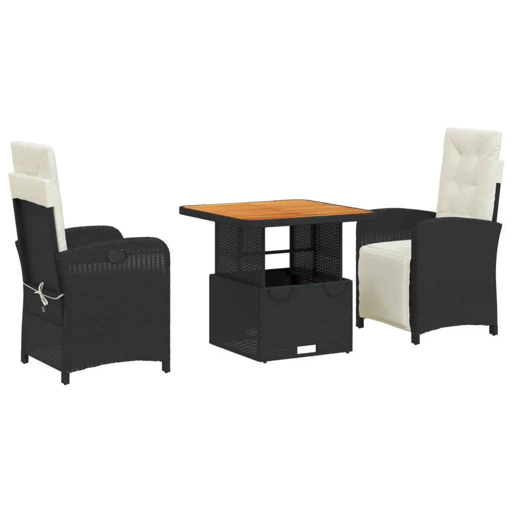 Set da Pranzo da Giardino 3 pz con Cuscini Nero in Polyrattan 3277315