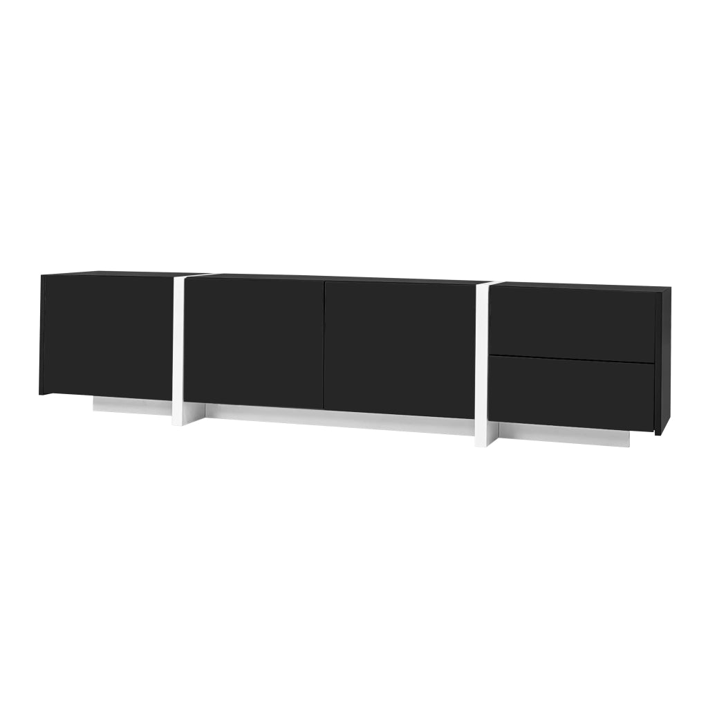 Mobile TV con 3 Ante; 1 Cassetto e 1 Anta a Ribalta con LED; Frontali Lucidi; in Truciolare; 170??30??39 cm; Nero Bianco