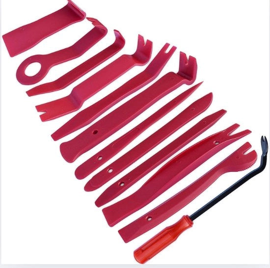 Kit di rimozione di rivestimento per auto 12st Strumenti di installazione per autoradio Kit di rimozione di rivestimento Set di cacciavite e spazzola - Rood