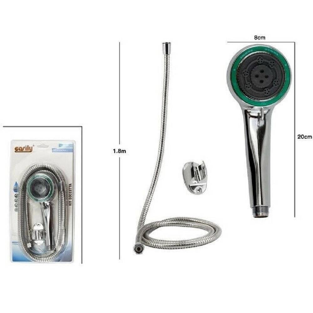 Trade Shop - Kit Doccetta Doccino Soffione Doccia Bagno Tondo Con Laccio 1,8mt Staffa 69112 -