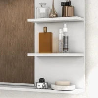 kleankin Specchio da Bagno a Parete con 2 Ripiani Laterali e Ripiano Inferiore, in MDF e Vetro, 75x10x48 cm, Bianco