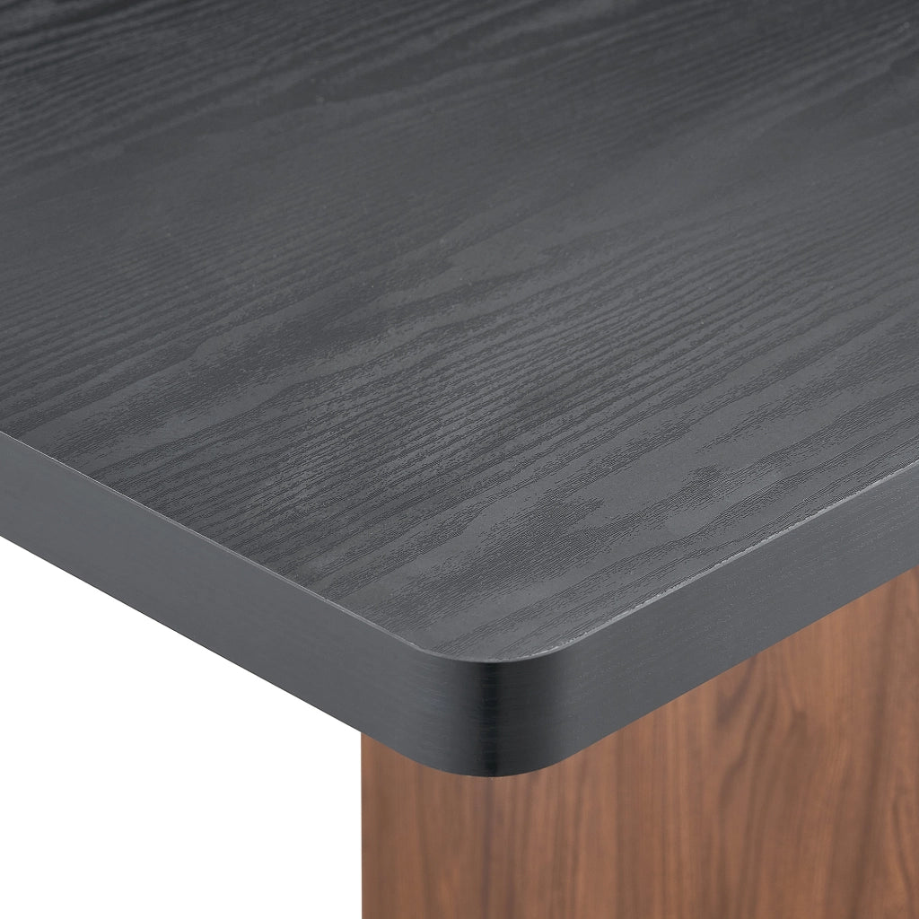 Tavolo allungabile con ripiano a 2 livelli, piano effetto legno nero e base noce, per sala da pranzo, in MDF, nero