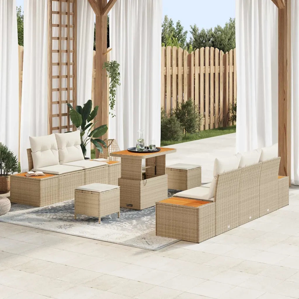 Set Divano da Giardino con cuscino 8 pcs Beige e Crema
