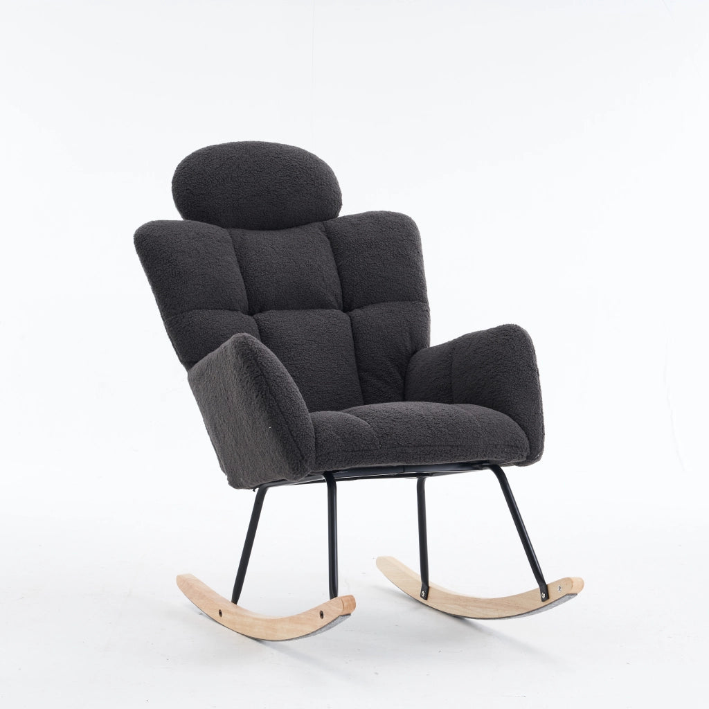 Poltrona a Dondolo Imbottita ¨C MINIMAL ¨C Tessuto Teddy Trapuntato, Grigio Scuro