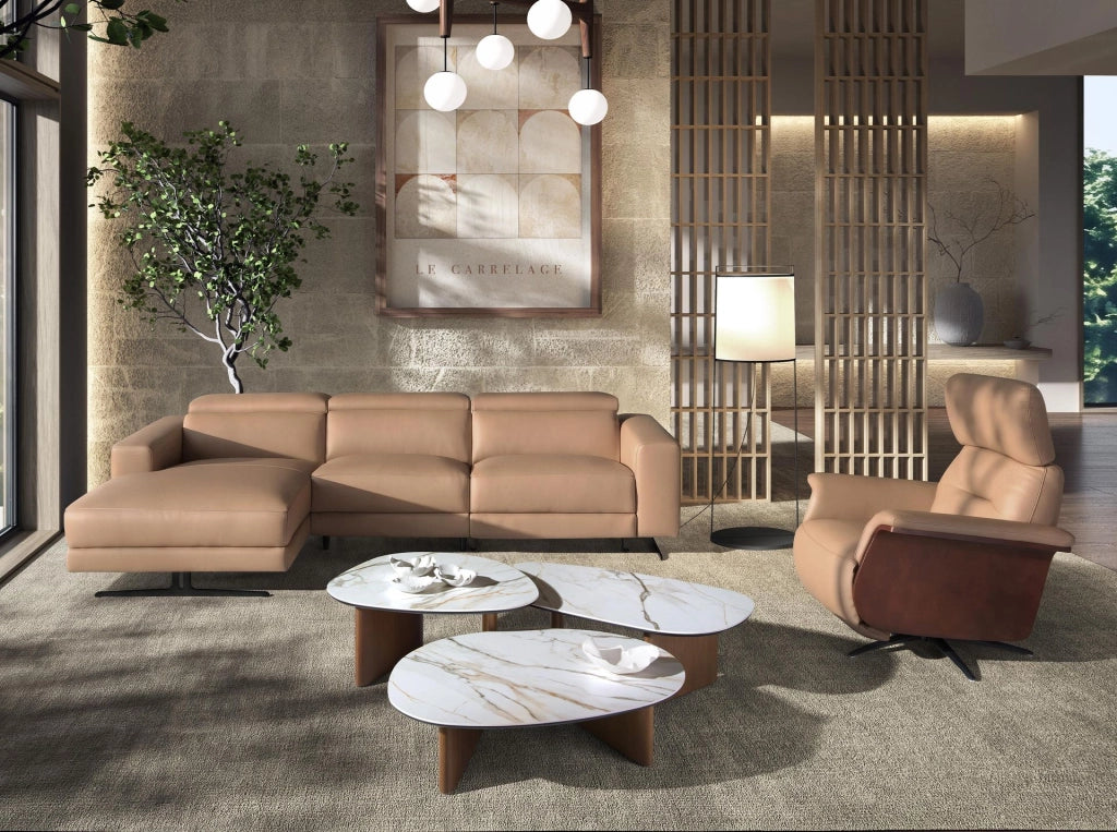 Divano chaise longue relax sinistra in pelle marrone