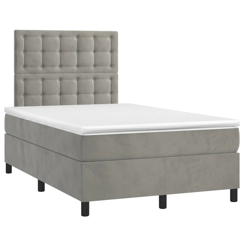 Letto a Molle Materasso e LED Grigio Chiaro 120x190 cm Velluto