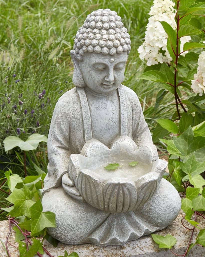 Figura decorativa Grigio MgO 44 cm Pezzo d'accento Budda Decorazione per interni esterni Soggiorno