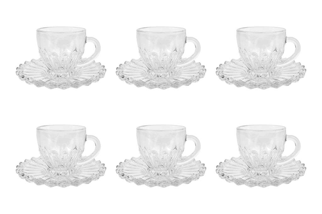 Set 6 Tazzine Caffè In Vetro Con Piattino Eleganti 110 ML Lavabili In Lavastoviglie Trasparenti Certificate Contatto Alimentare In Elegante Confezione Regalo Ricamate Tazza Servizio Bicchierini Lipsia