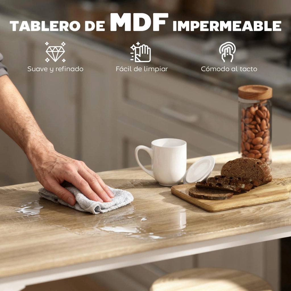 Set Tavolo da Bar e 4 Sgabelli Stile Industriale ¨C zephmum ¨C Bianco e Legno Naturale