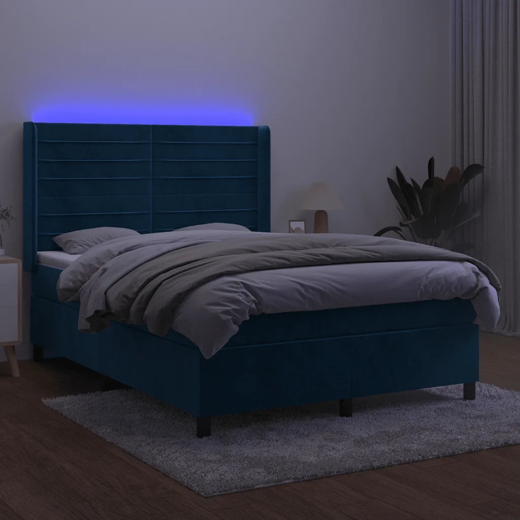 Letto a Molle con Materasso e LED Blu Scuro 140x190 cm 3139623