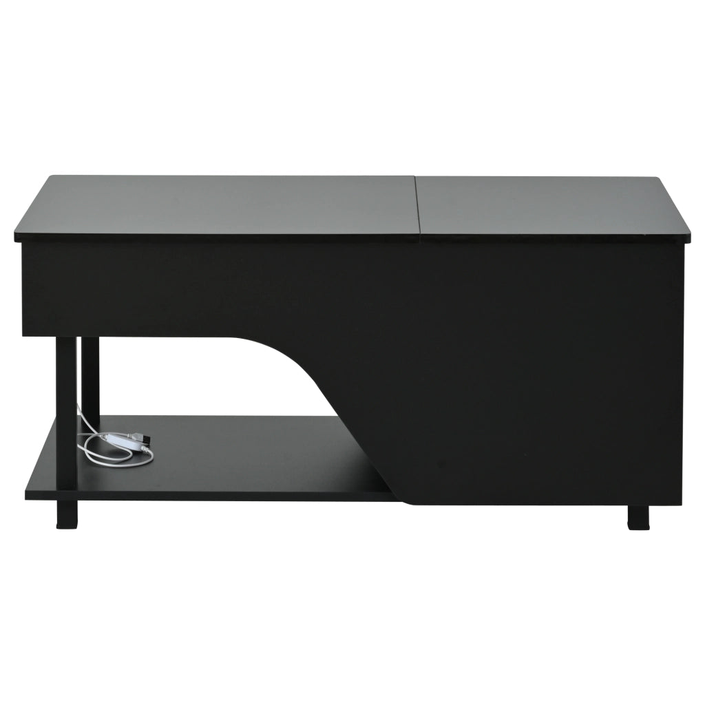 Tavolino da Caff¨¨ con LED e Vano Contenitore ¨C MINIMAL ¨C Nero Lucido 50x100x46