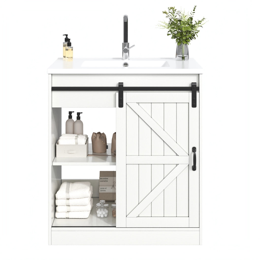 Mobile sottolavabo con lavabo in ceramica; cassetti e ante - per bagno - in MDF - bianco