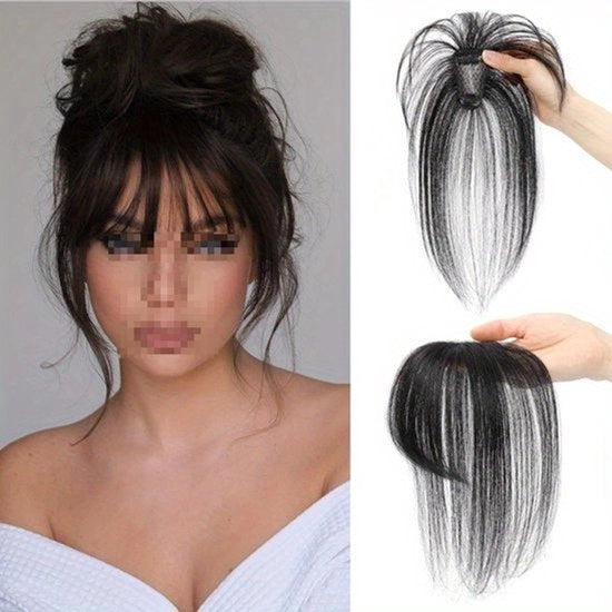 Parrucca nera con coda e clip-in capelli per donne | Capigliatura francese con alzata | Aspetto classico e elegante, basso mantenimento
