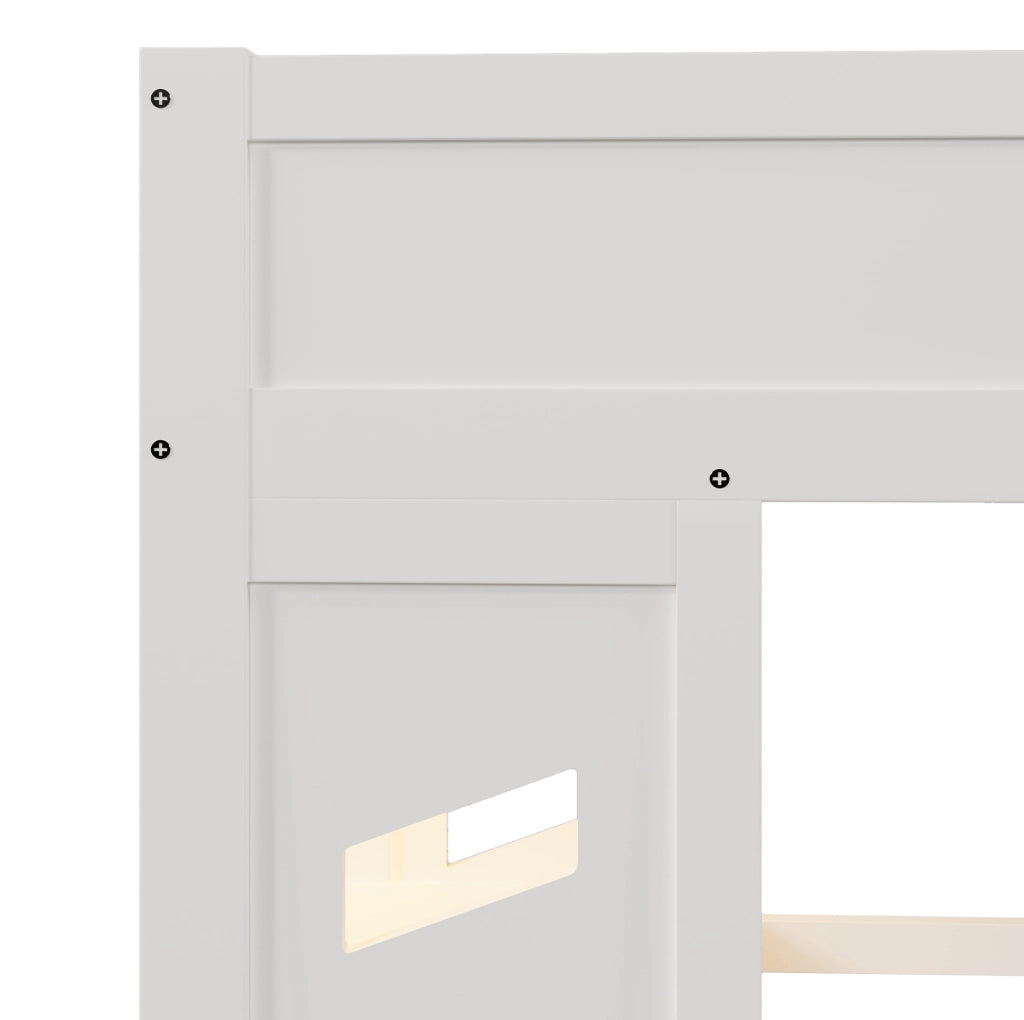 Letto a soppalco 90x200 cm bianco con scrivania, LED, USB-C e cassetti