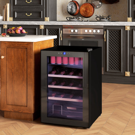 Cantinetta Frigorifero per Vino da 53L con Ripiani Regolabili per 12 Bottiglie e 25 Lattine 43x45x64 cm Nero