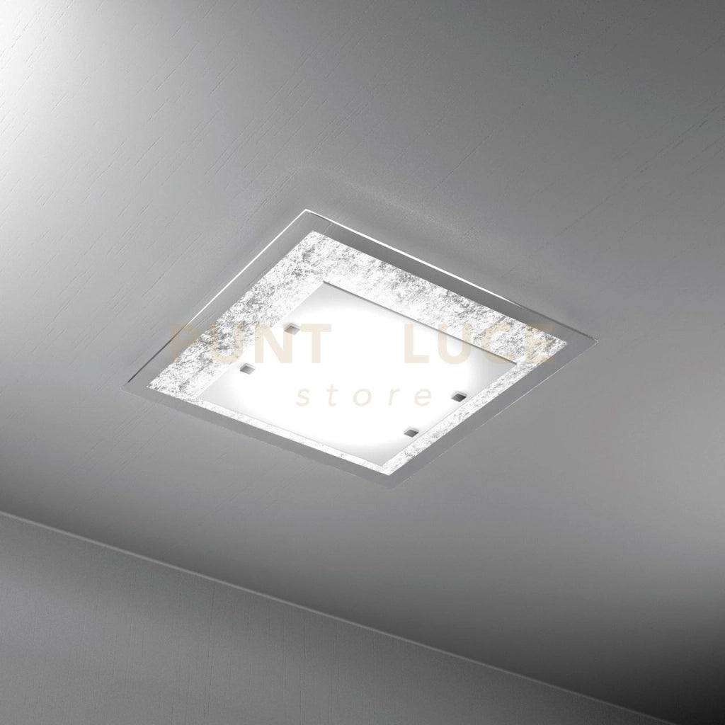 TRAY PLAFONIERA 60 CM. 4 LUCI FOGLIA ARGENTO 1087-60-FA