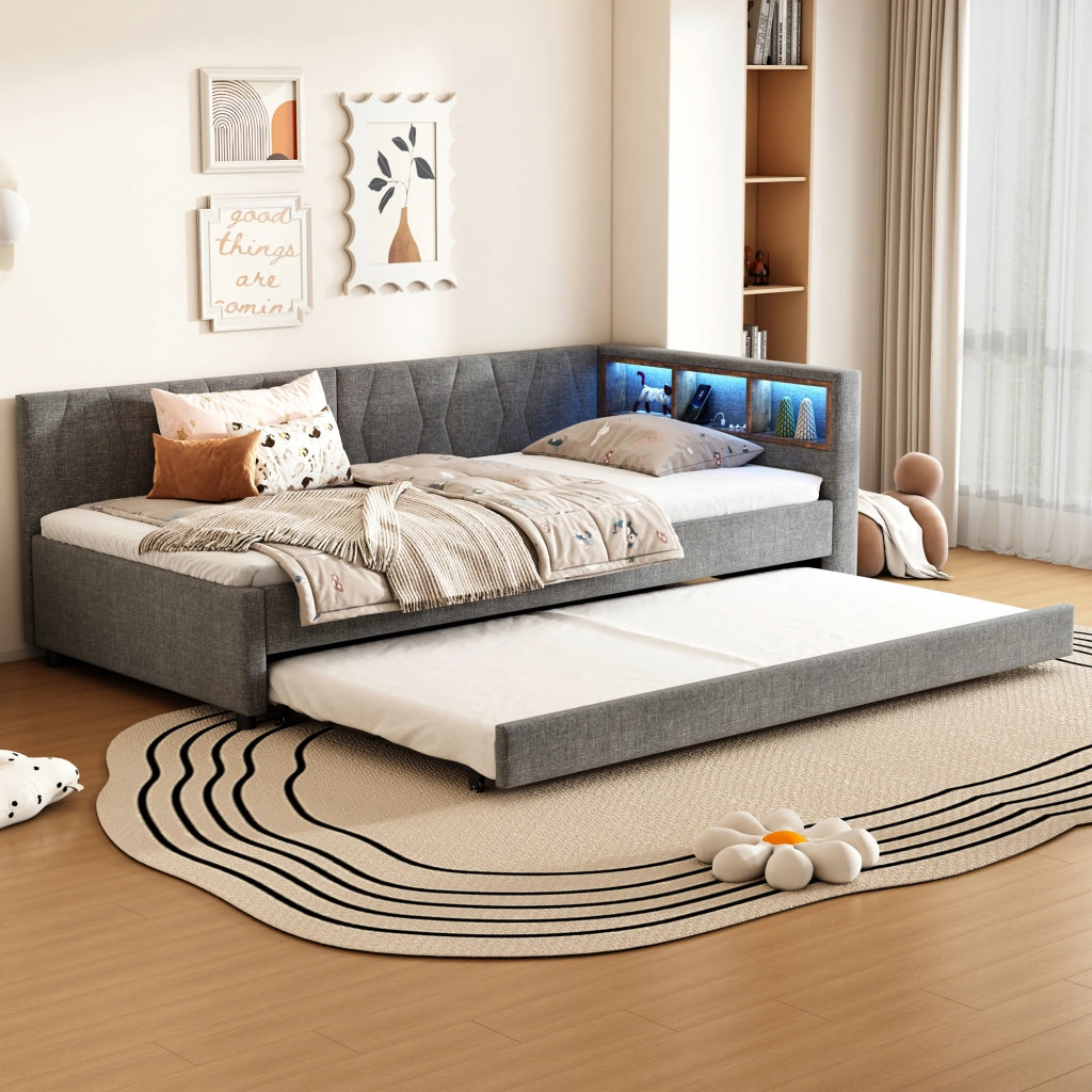 Letto giorno funzione estrazione lino grigio 90x200 cm