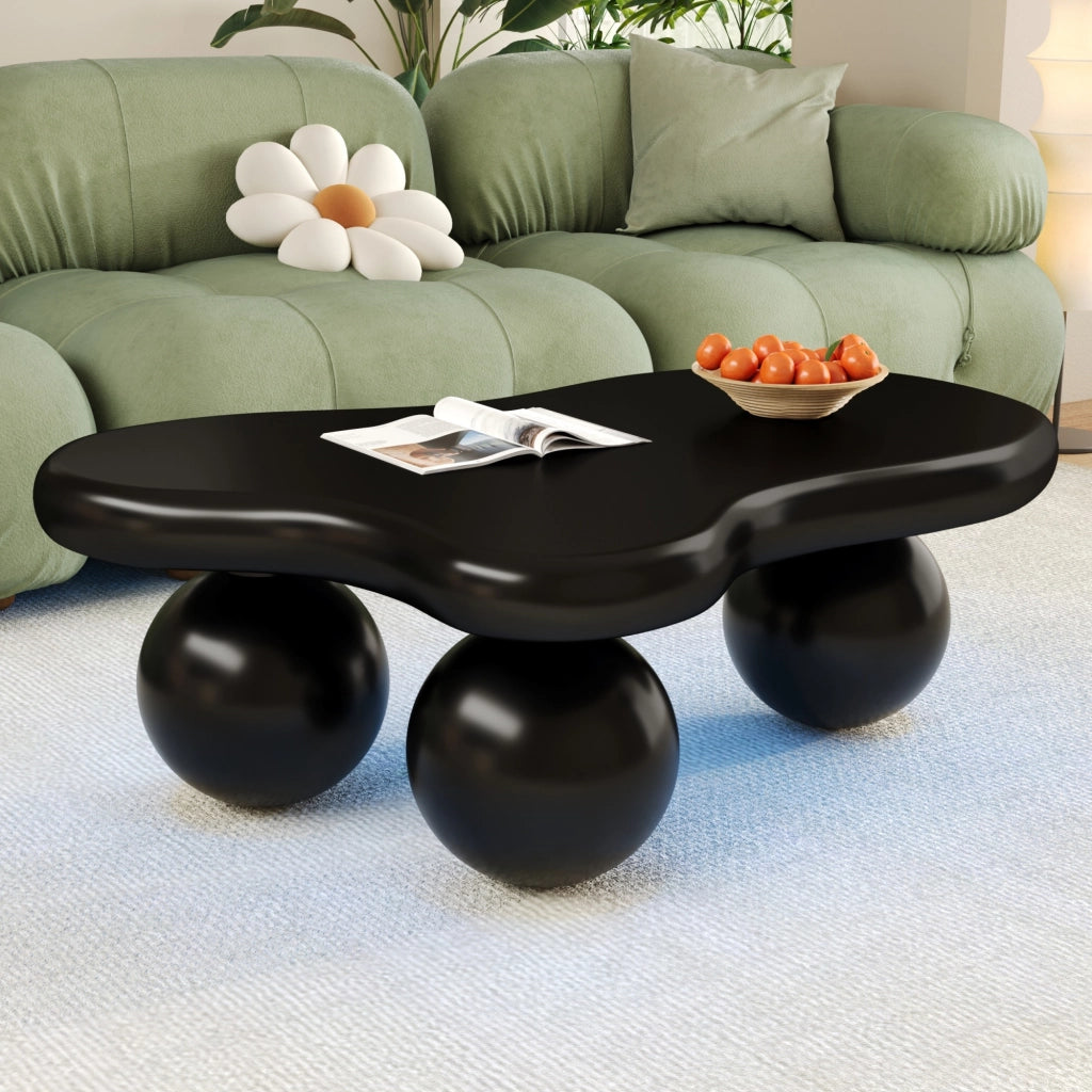 Tavolino da Caffè Forma Nuvola con LED 16 Colori; Gambe Rotonde; Stile Moderno; in MDF; Nero; 95×62;5×32 cm