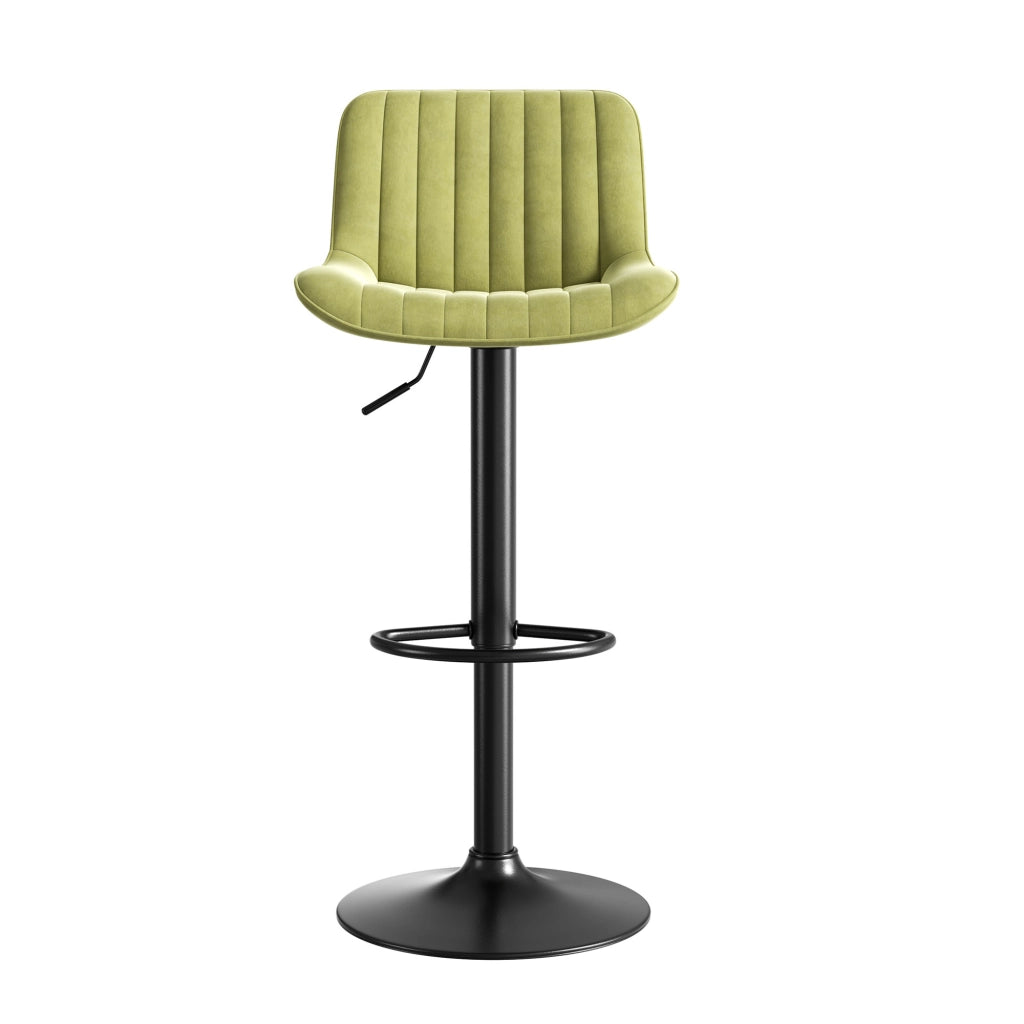 Set di 2 Sgabelli da Bar Girevoli e Regolabili in Altezza; Schienale Ergonomico; Velluto; Metallo e Legno; Verde