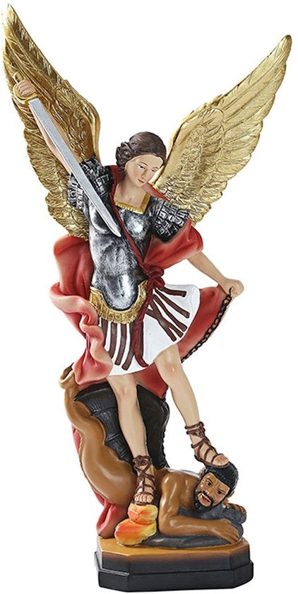 Statua dell'arcangelo Michele, l'arcangelo di San Michele sconfigge Lucifero e calpesta i demoni, oggetto religioso di un angelo, 22,1 cm