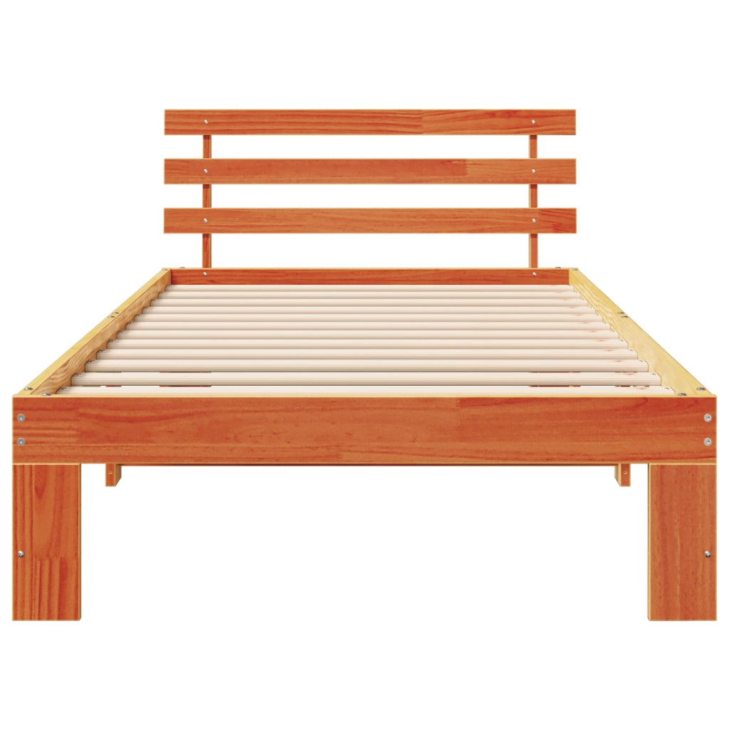 Telaio Letto in Legno di Pino Marrone cerato Legno massello Singolo