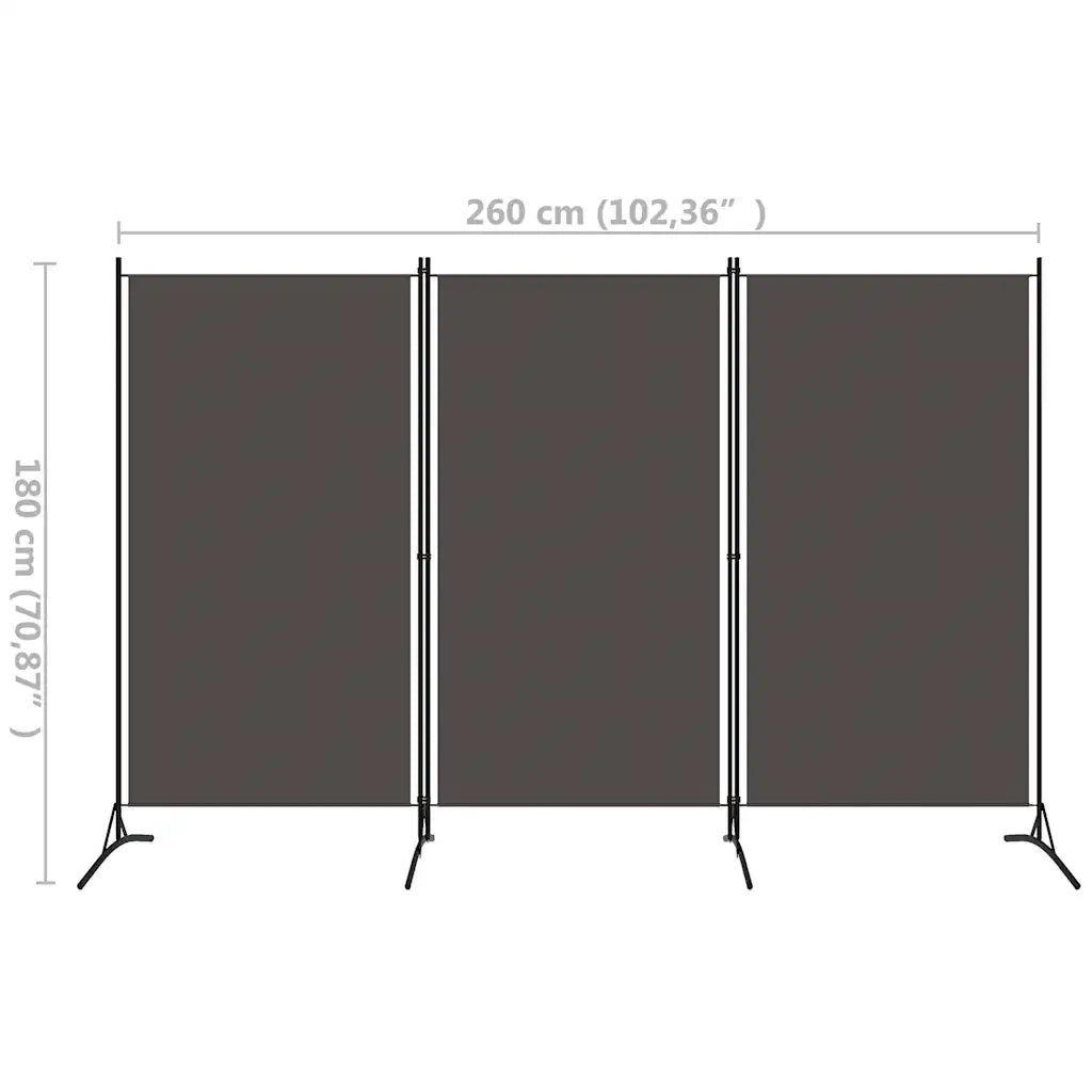 Paravento a 3 Pannelli-Divisorio Antracite 260x180 cm