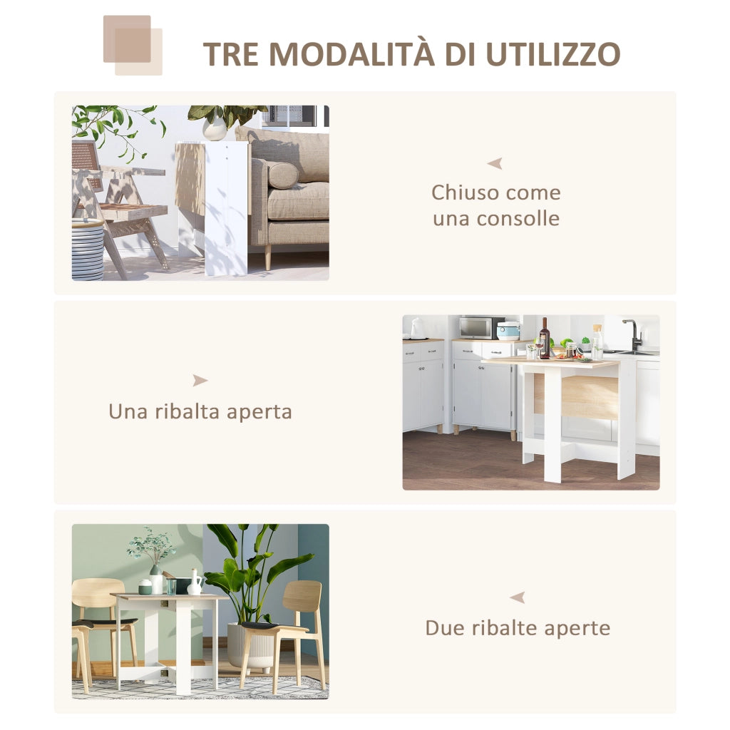 Tavolo da Pranzo Allungabile Pieghevole in Legno Rovere Bianco ¨C Zephmum ¨C 103x76x73.5cm