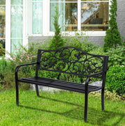 Panchina da giardino 3 posti in acciaio nero; design elegante con schienale alto