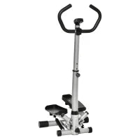 Stepper con Monitor LCD, Manubrio Regolabile ed Elastici, in Acciaio e ABS, 55x53x118-128 cm, Nero e Argento