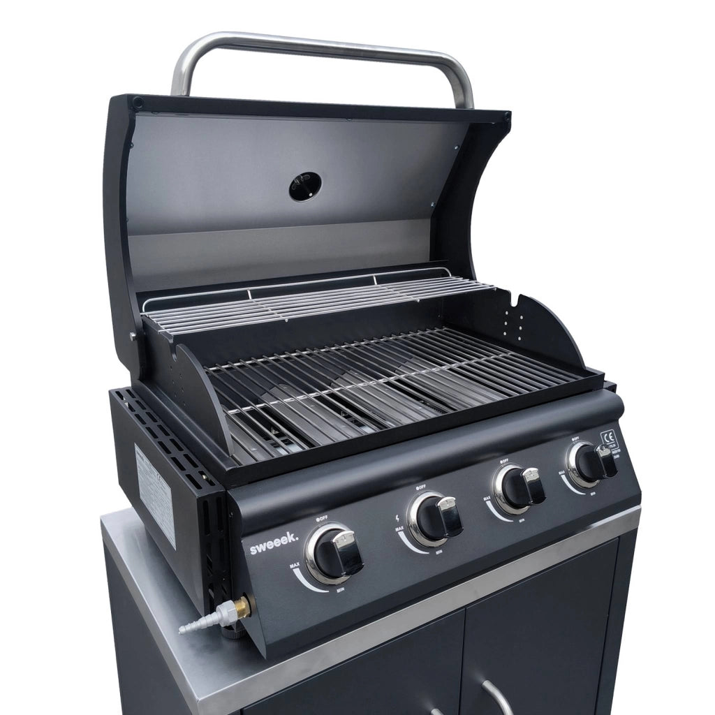 Cucina esterna 5 moduli con barbecue a gas 4 bruciatori, nero