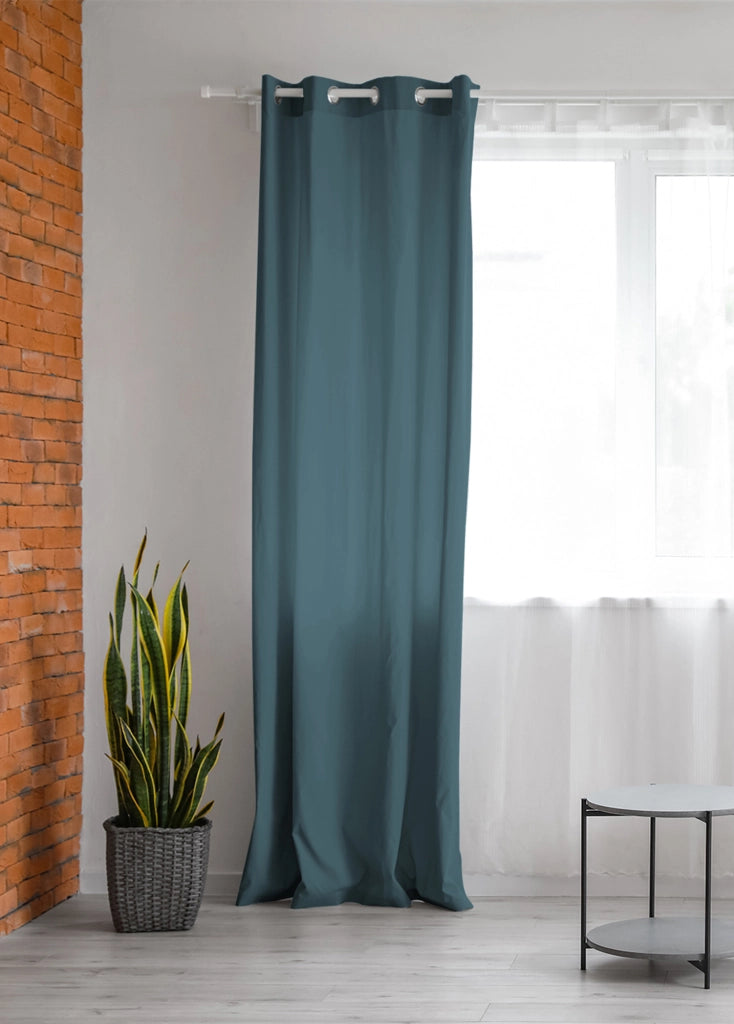 Tenda Semioscurante 140 x 290 Cm Moderne Con Occhielli  Petrolio - 2 Tende