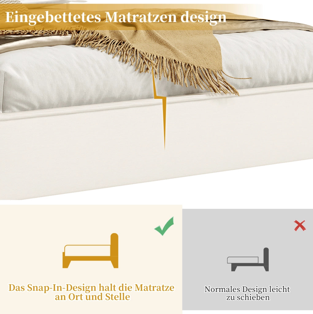 Letto matrimoniale contenitore beige 180x200 cm con rete