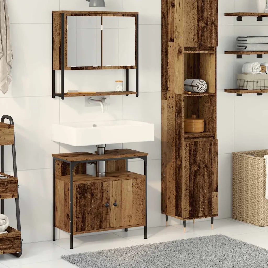 Set di mobili per il Bagno | Armadio da bagno 2 pz Marrone Legno multistrato