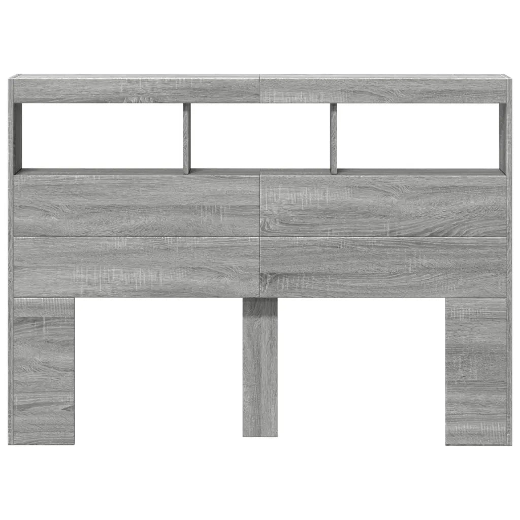 Testiera con Contenitore a LED-Testiera con Ripiani Grigio Sonoma 140x17x102 cm