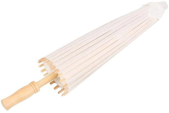 Parasole da tavola in carta 39,5 cm - Manico in bambù - Decorazione per festa/matrimonio - Fatto a mano - Bianco - Ombrello in carta
