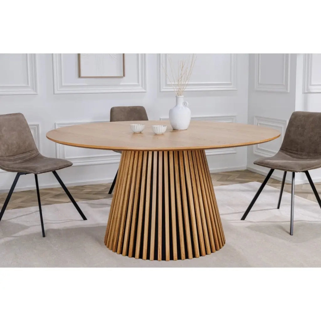 Tavolo da pranzo KANOVA 120 cm – Piano rotondo in rovere chiaro e piede centrale design – Stile contemporaneo