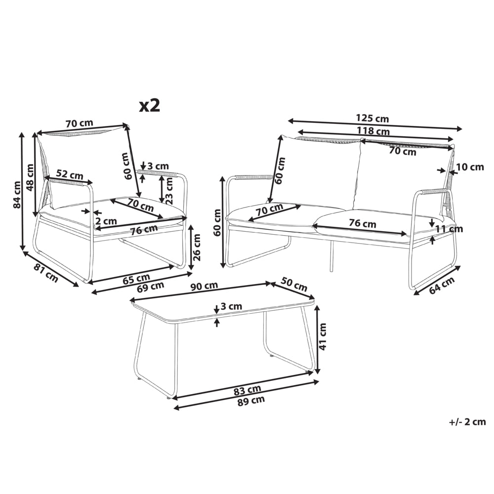 Set da Giardino Lounge Beige 4 Posti con Divano Poltrone e Tavolino con Struttura in Metallo