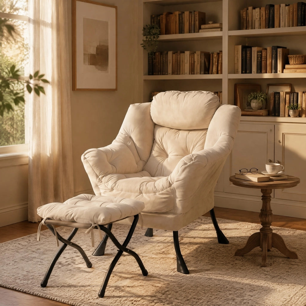 SEDIA Relax con Poggiapiedi Set da 2 pezzi Beige Tessuto e Metallo