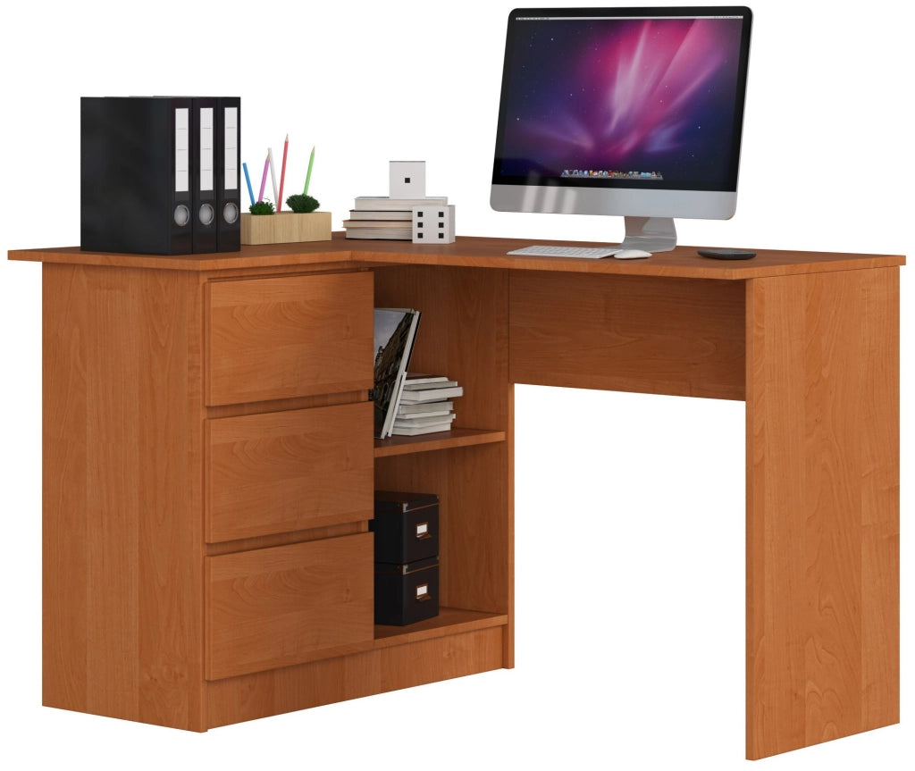 Scrivania angolare AKORD B16 Ontano 124 cm 3 cassetti 124x85x77 cm Modello a sinistra
