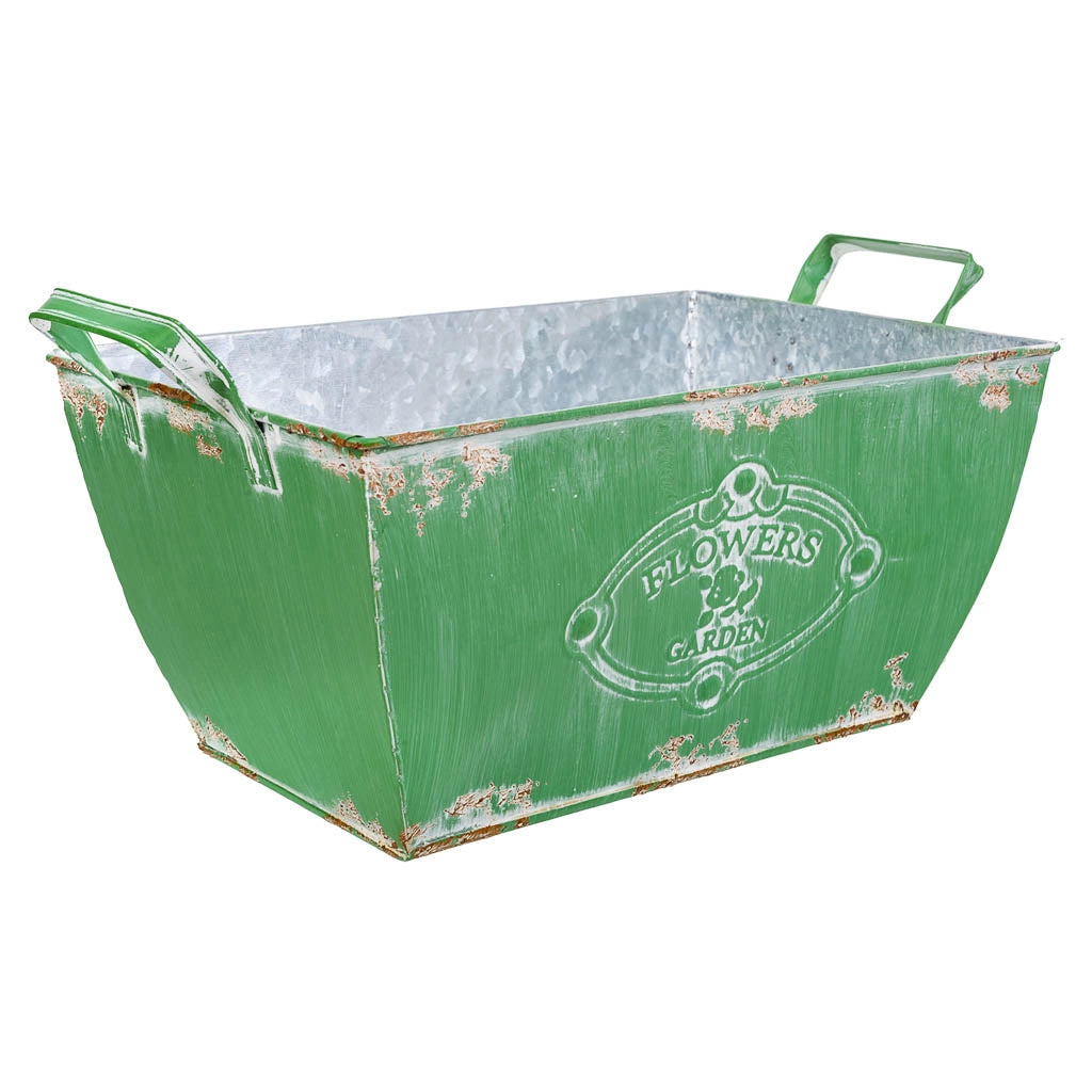 Fioriera in metallo verde 35/29,5x19,5x14,5/17,5hb:22,5x13