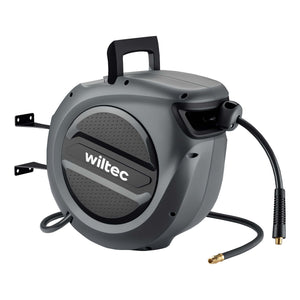 Avvolgitubo automatico per aria compressa 20 m, avvolgitubo in acciaio, 17 bar, con supporto girevole a 180°