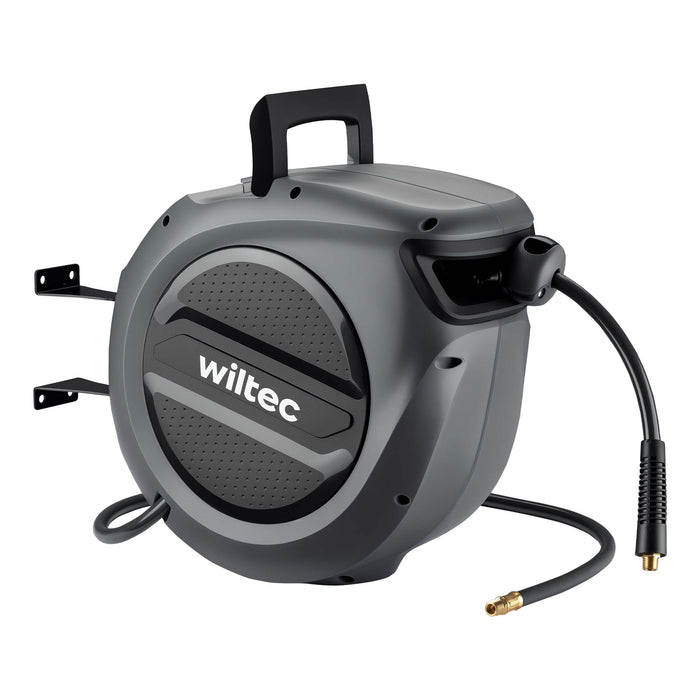 Avvolgitubo automatico per aria compressa 20 m, avvolgitubo in acciaio, 17 bar, con supporto girevole a 180°