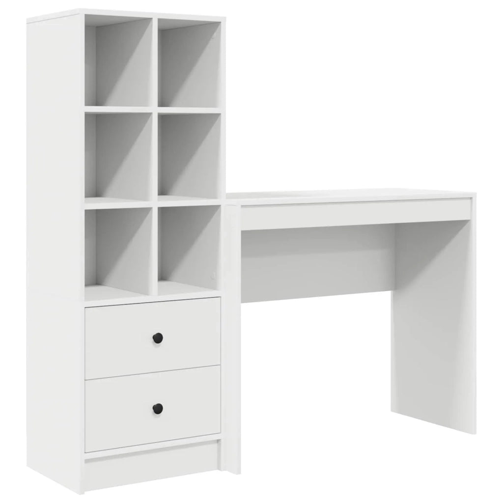 Scrivania | Tavolo da Ufficio con cassetto con lo scaffale 2 pz Bianco