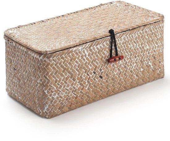 Organizzatore con coperchio - Zeegras Rotan - Organizer naturale tessuto rettangolare - Piccolo Whitewash 26cmx14cmx11cm H