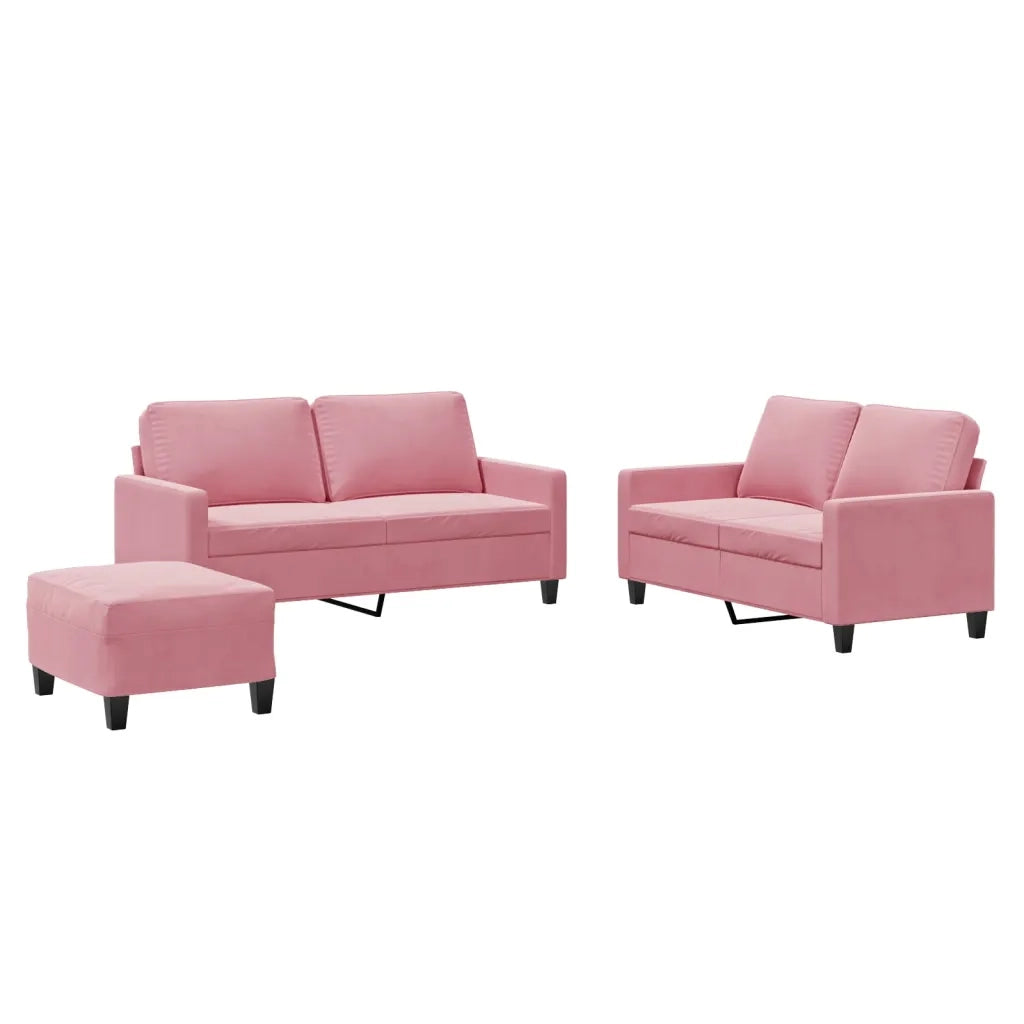 Set di Divani 3 pz con Cuscini rosa in Velluto